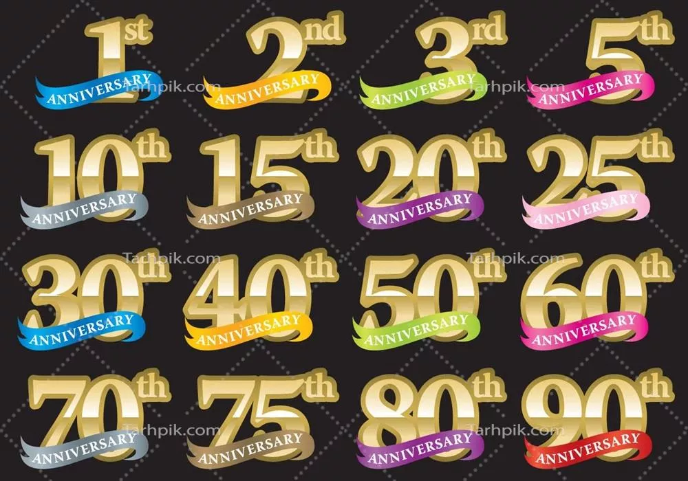وکتور مجموعه عناوین aniversario طلایی برای پروژه‌ها و نشریات شما