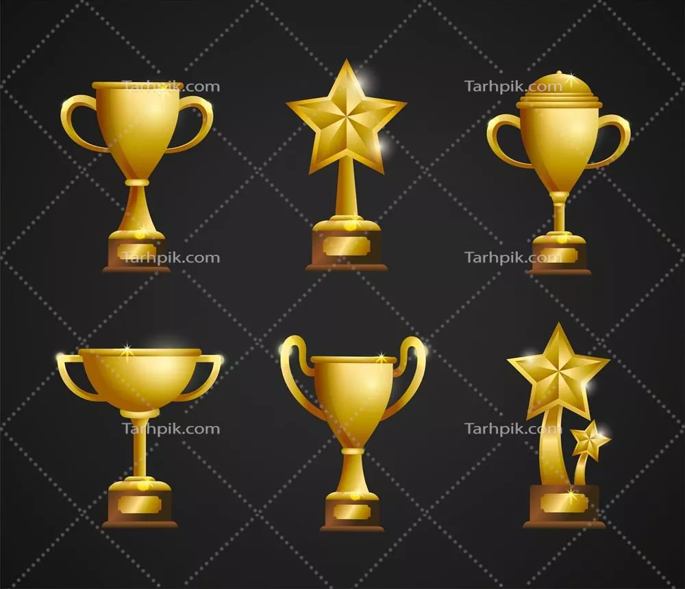 مجموعهای از جوایز طلا، تندیسها و جامها - تصویر وکتور