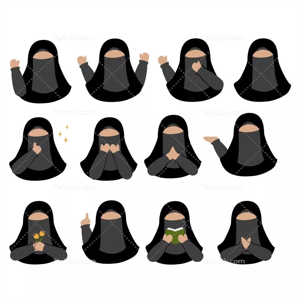 وکتور مجموعه ای از تصاویر نیمه بدنه بانوان مسلمان با حجاب