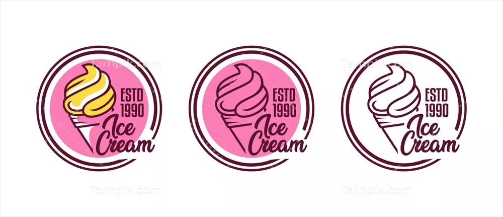  لوگوی وکتوری ست بستنی و جلاتو با رنگ صورتی و طراحی منحصر به فرد