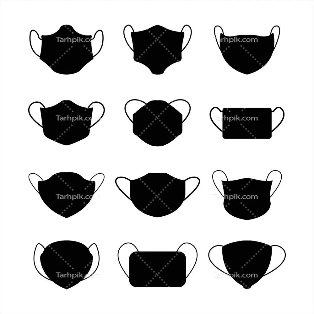 وکتور مجموعه‌ای از نقاشی‌های ماسک‌های کرونا روی پس‌زمینه سفید