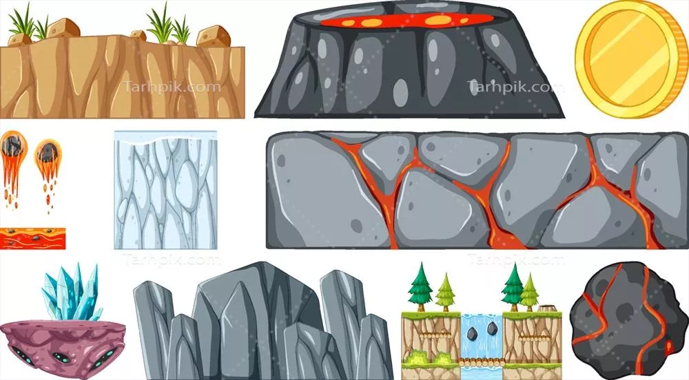 وکتور مجموعه ای از اشیاء و عناصر بازی ایزوله شده برای توسعه بازی