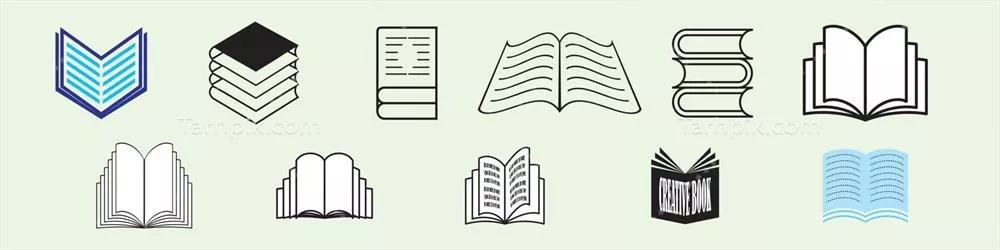 وکتور مجموعه برنامه‌ریزهای ادبی با نشان‌گرها و نمادهای کتاب در طراحی زیبا