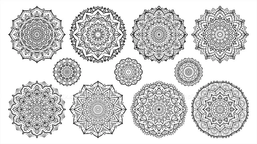وکتور کتاب رنگآمیزی مجموعه ماندالاها برای ذهن معنوی و هنری هوشیار