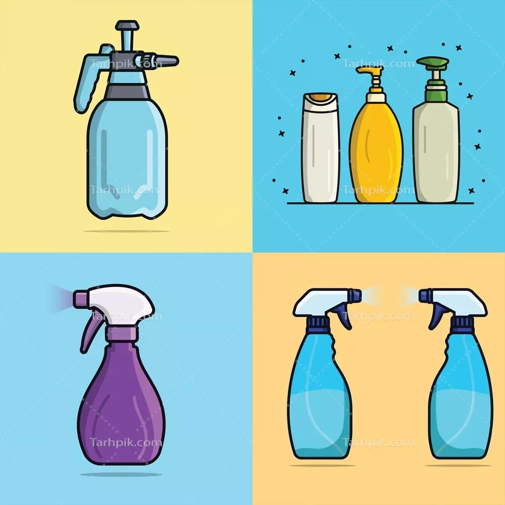وکتور مجموعه بطری های صابون طبیعی و شامپو و مواد ضدعفونی کننده