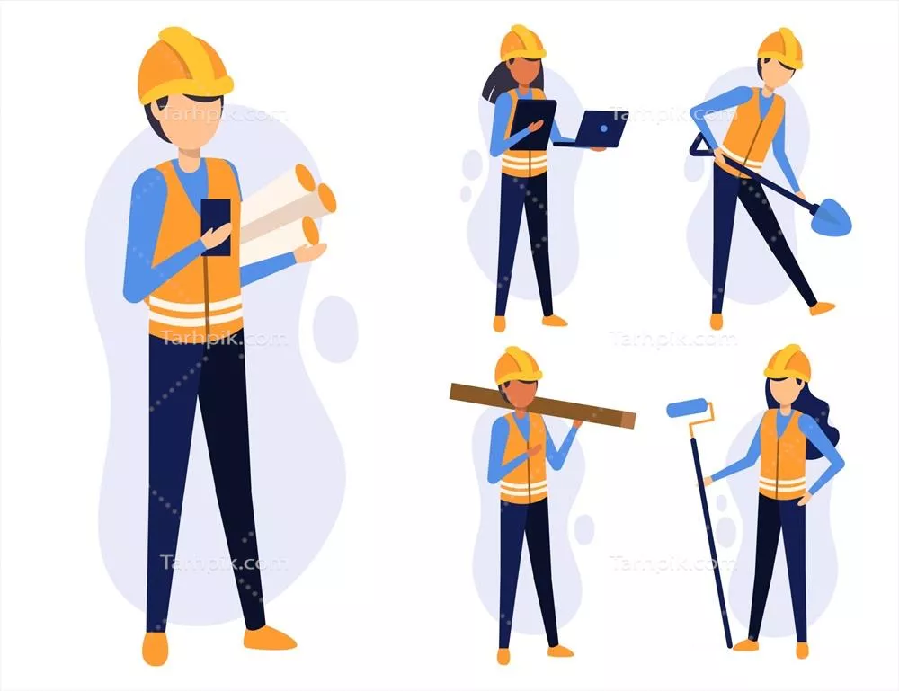 وکتور کاراکترهای کارتونی از گروهی از افراد در صنعت ساخت و ساز