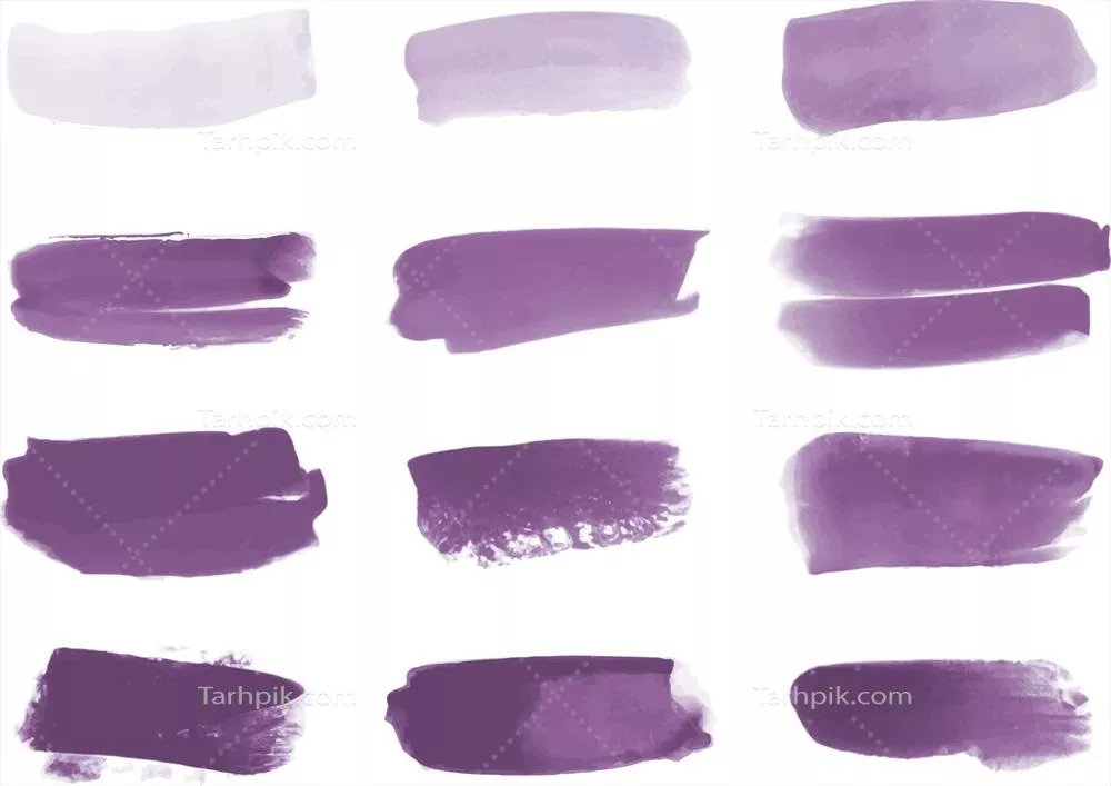 وکتور مجموعه ای از ضربه های قلم موی آبی بنفش در تکنیک آبرنگ