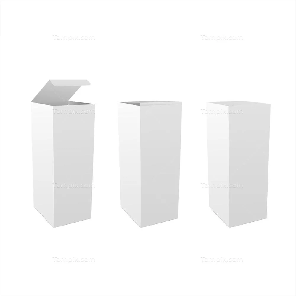 وکتور ماکت عمودی جعبه های مقوایی سفید بلند و واقعی مناسب برای طراحی