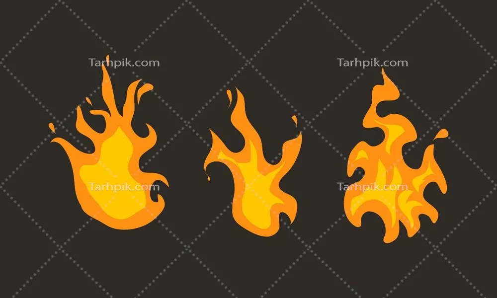 وکتور مجموعه شعله‌های آتشین قرمز و نارنجی با جلوه‌های سوزان