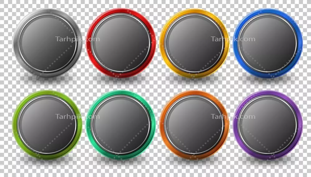 وکتور مجموعه دکمههای دایرهای با فریم فلزی و طراحی مدرن