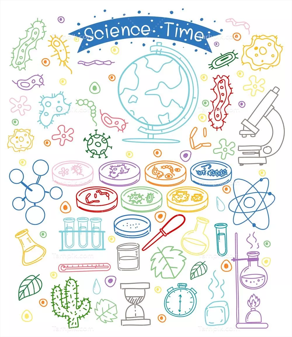 وکتور تصویر مجموعه‌ای از دالی‌های عناصر علمی بر روی پس‌زمینه سفید