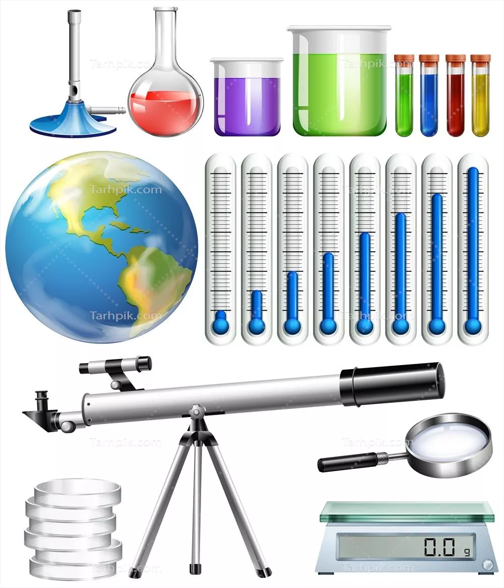 وکتور مجموعهای از ابزارهای علمی با تصویرسازی زیبا و کاربردی برای دانشآموزان و پژوهشگران