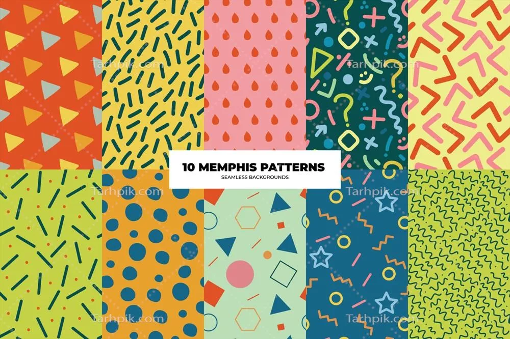 وکتور مجموعه الگوهای هندسی پیوسته با عناصر رنگی و تنوع اشکال