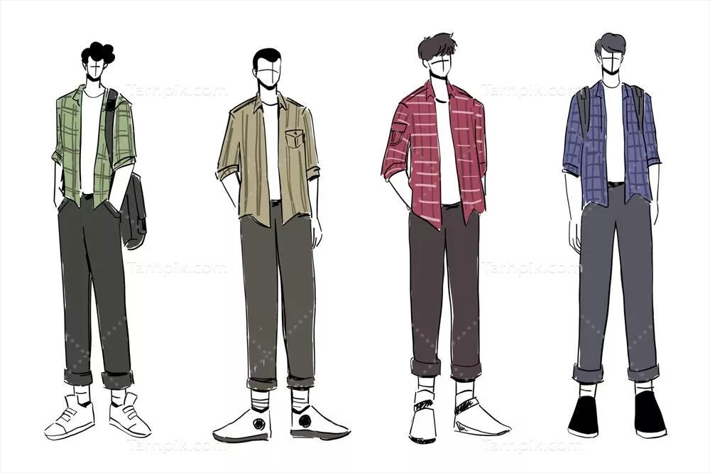 وکتور مجموعهای از طراحیها با لباسهای متنوع و زیبا برای مردان با سبکهای مختلف