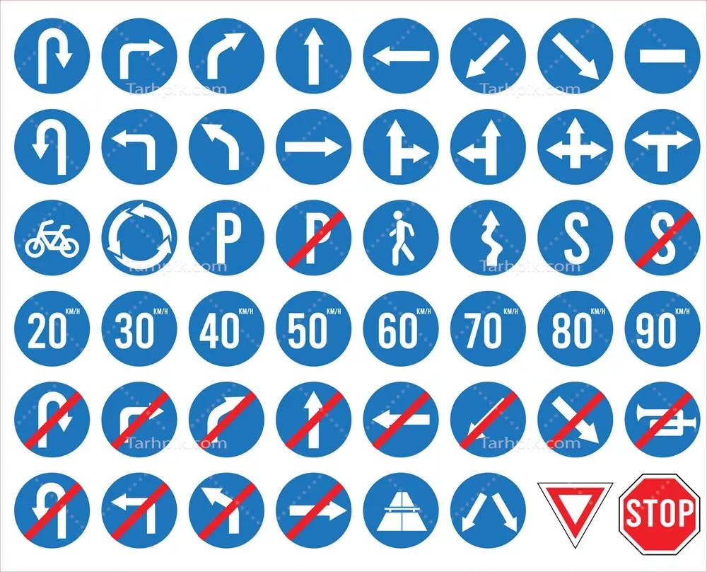 مجموعه تابلوهای ترافیکی دایره‌ای به رنگ آبی - طراحی وکتور