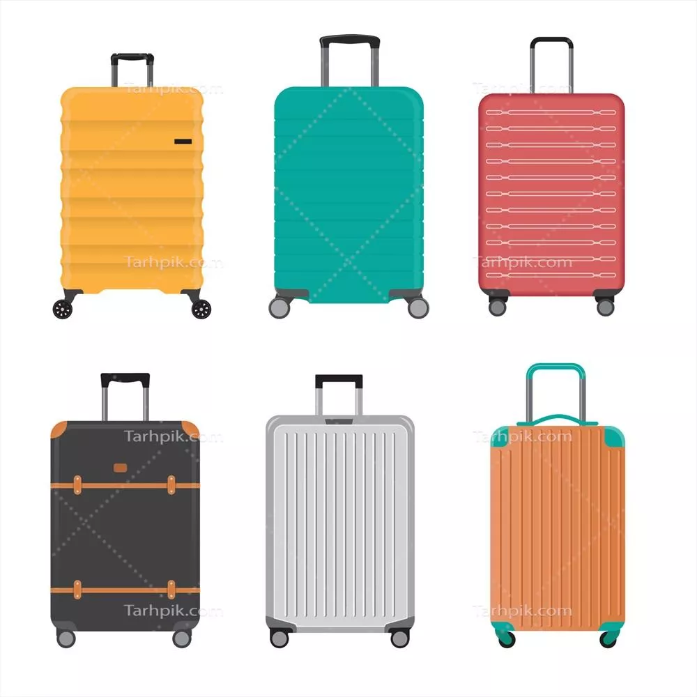 مجموعه ای از کیف های مسافرتی: تصویر وکتور در سبک تخت