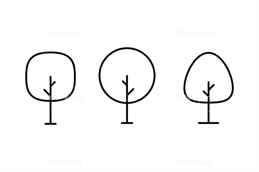 وکتور مجموعه آیکون های خطی شکل درخت برای طراحی گرافیکی و هنری