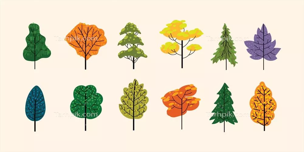 مجموعه درختان نماد طبیعت - تصویر وکتور با کیفیت بالا