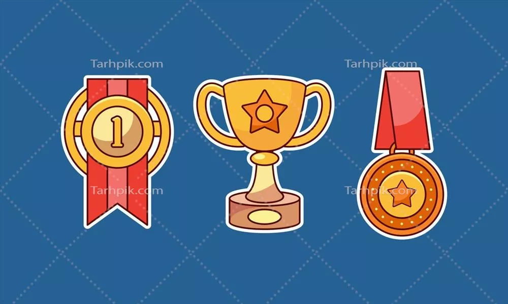 وکتور مجموعه استیکر جوایز و تقدیرنامه های قهرمانی شامل جام و مدال