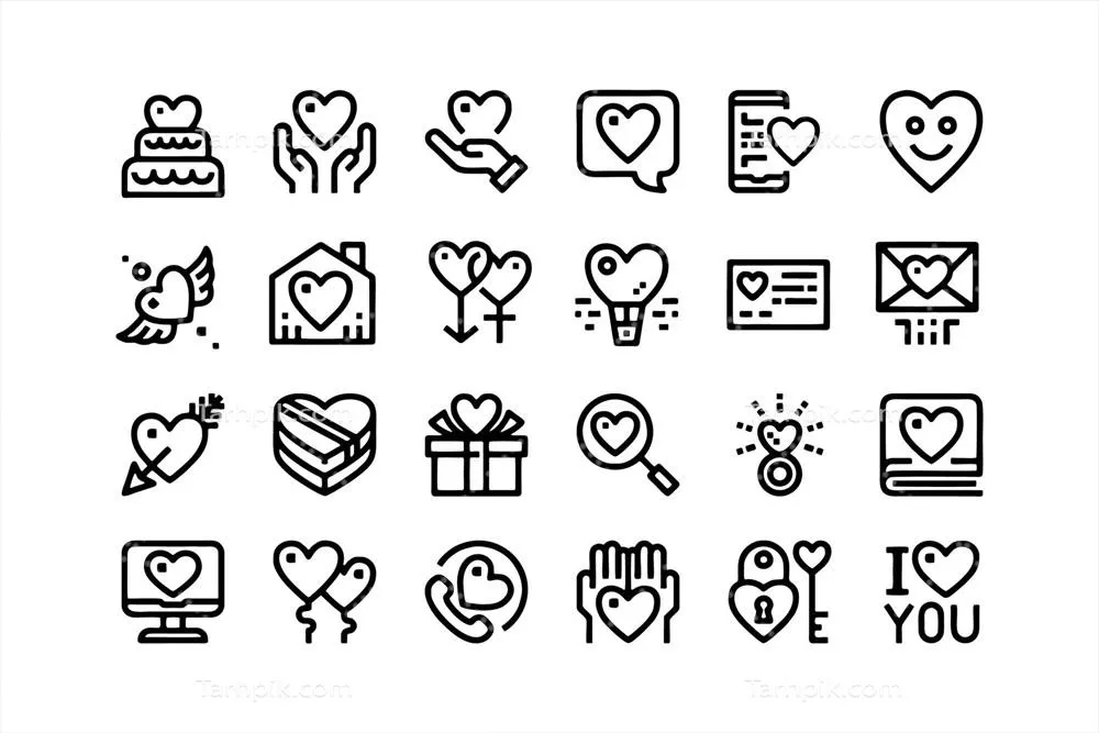 وکتور مجموعه آیکون‌های روز ولنتاین: جشن، عشق و شادی