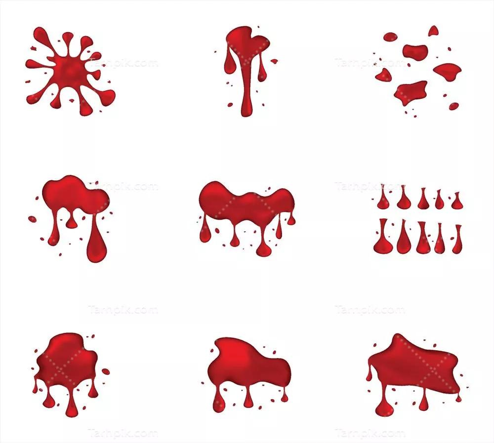 وکتور مجموعه ای از انواع سبک های واقع گرایانه 3D خون، جوهر و رنگ