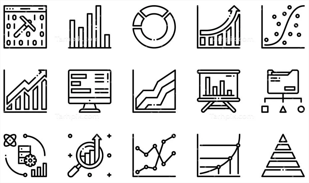 مجموعه آیکون های وکتور مرتبط با تحلیل داده شامل انواع مختلف
