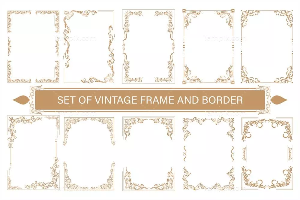 وکتور مجموعه فریم های قدیمی و حاشیه با عناصر تزئینی زیبا و کلاسیک
