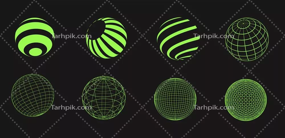 وکتور مجموعهای از اشکال وایرفریم شبکههای سایبری نئوفیوتوریستی و مشهای سهبعدی
