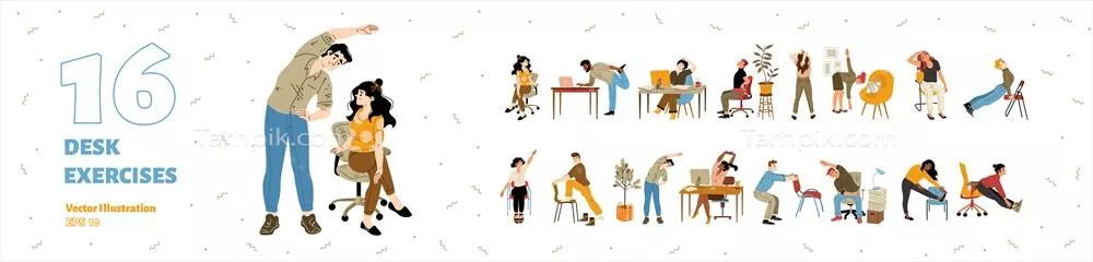 تصویر وکتور کارمندان دفتر در حال ورزش و فعالیت بدنی