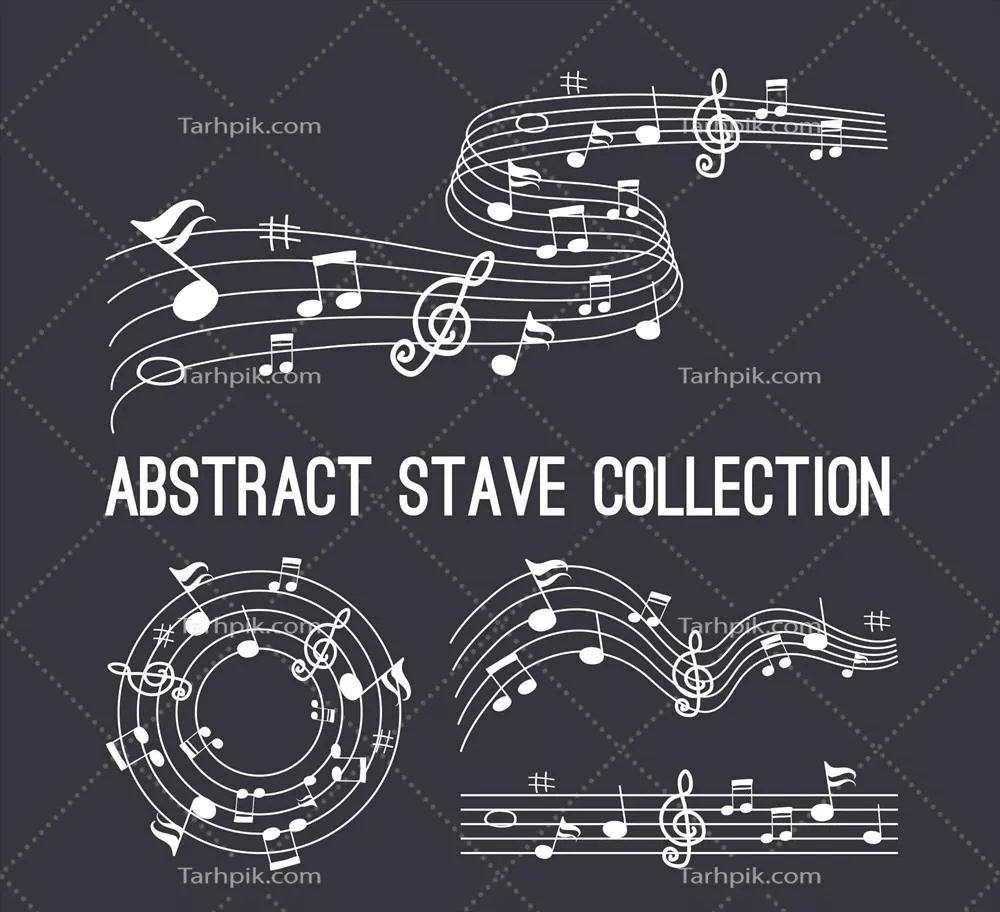 مجموعهی پنتاگرامها و نتهای موسیقی به صورت وکتور