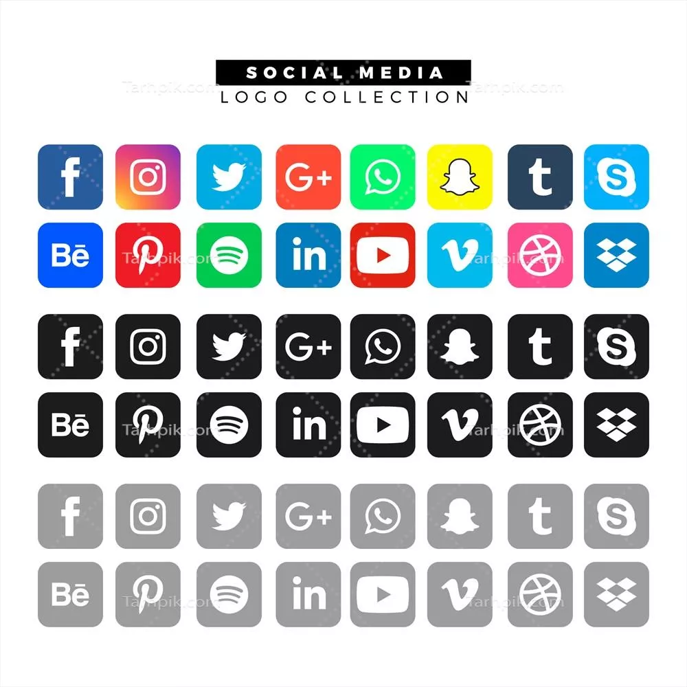 نمادهای رسانه اجتماعی با رنگهای مختلف - وکتور طراحی شده