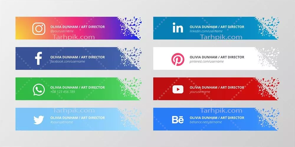 مجموعه پایین‌سری شبکه‌های اجتماعی با اشکال شکسته و وکتورهای مدرن