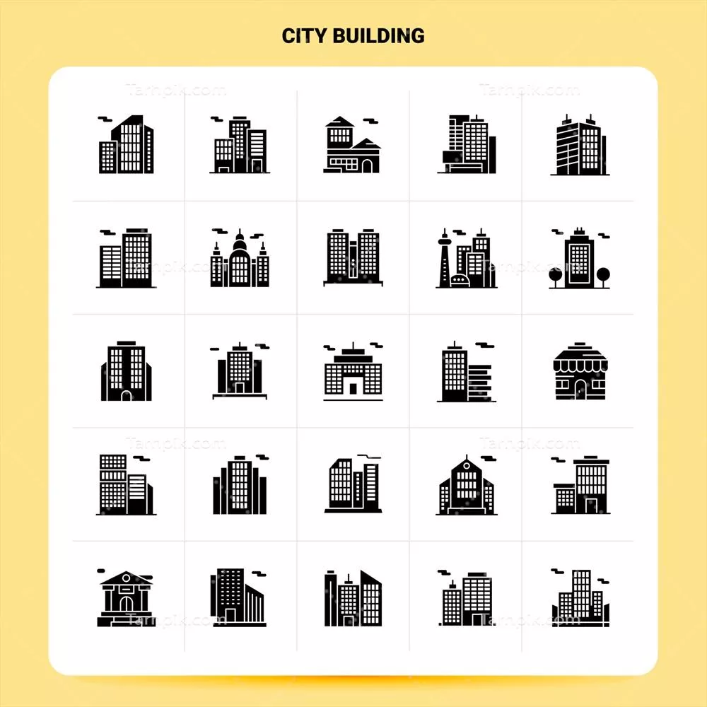 مجموعه آیکونهای شهرسازی ۲۵ عددی با سبک طراحی وکتور و گلیف