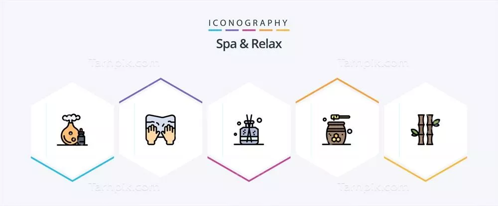 وکتور بسته آیکون خطی پر شده اسپا و آرامش شامل بامبو