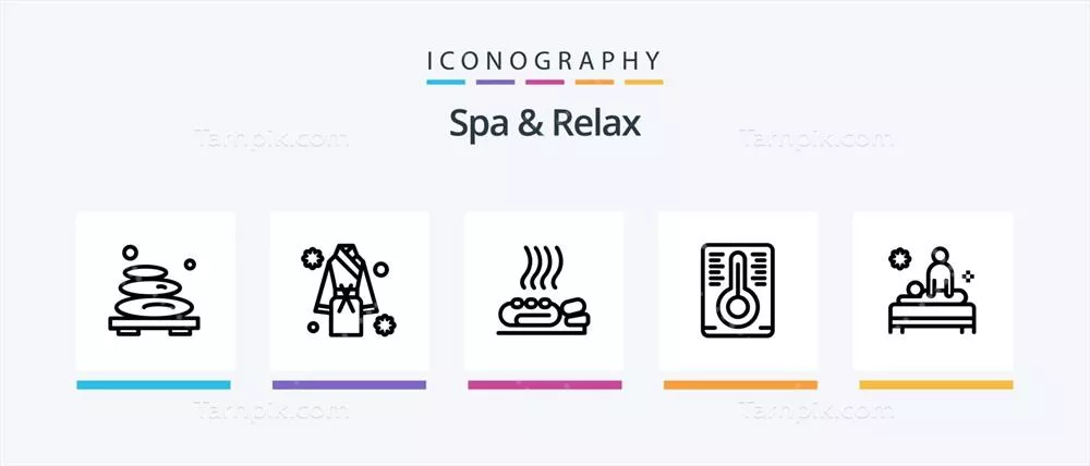 وکتور پک آیکون‌های خط ۵ اسپا و آرامش شامل لوازم آرایشی و لوسیون