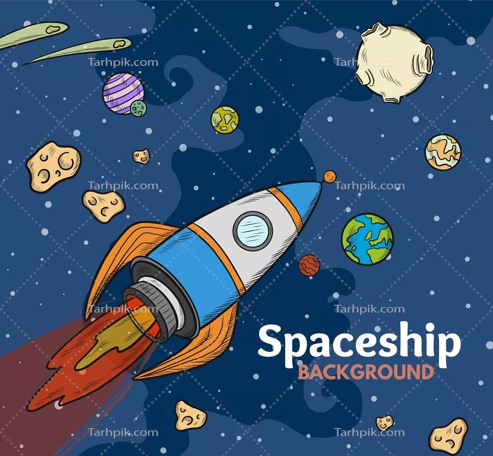 پسزمینهی فضاپیما با سیارات در طراحی وکتور برای پروژههای هنری