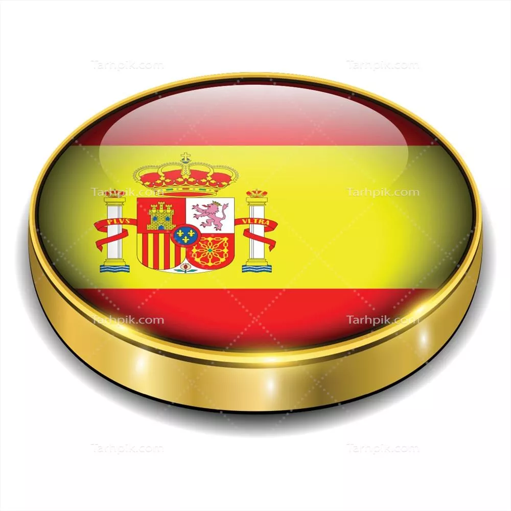 وکتور طراحی دکمه سه بعدی پرچم اسپانیا با کیفیت عالی و جذاب