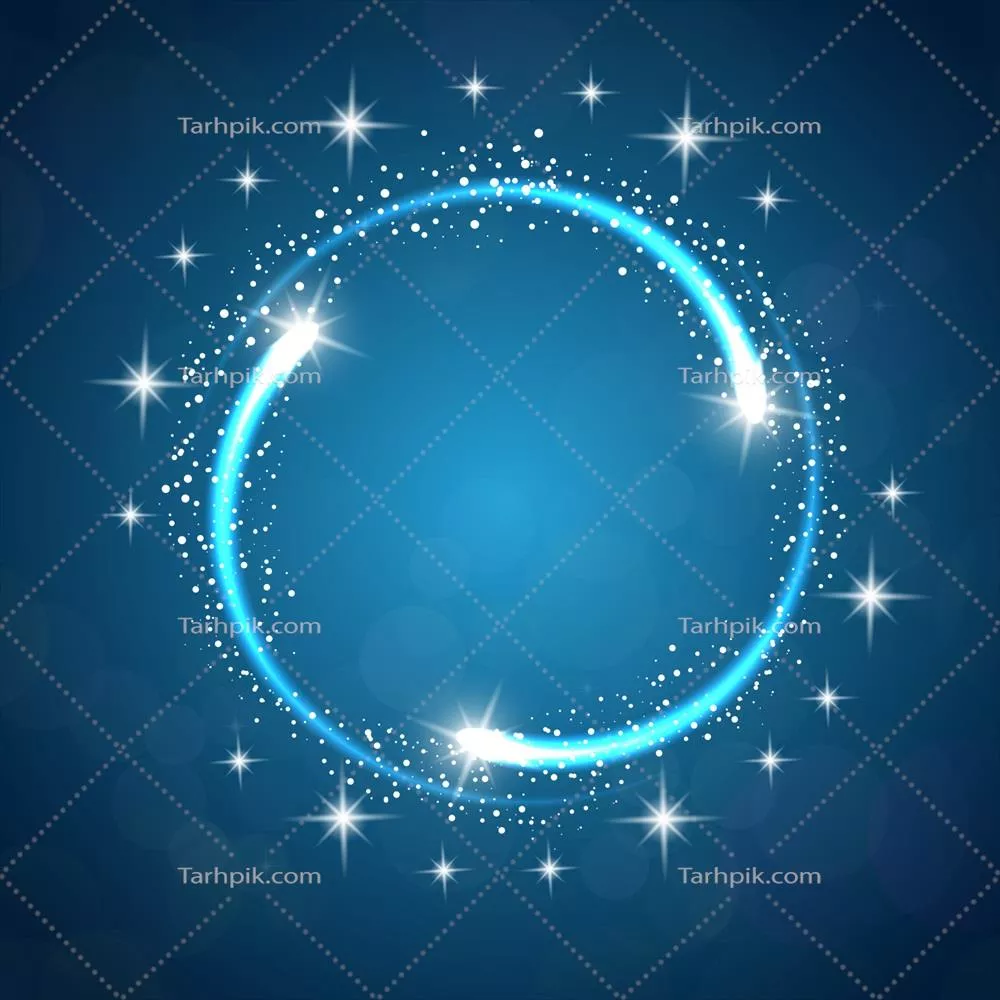 پس‌زمینه آبی درخشان با ستاره‌ها و قاب گرد وکتور