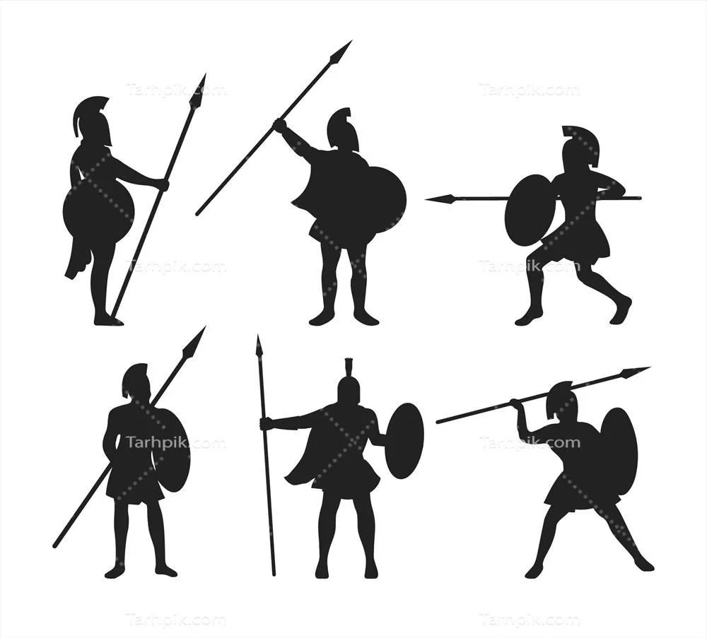 مجموعه وکتور سیلوئت جنگجویان اسپارتان با طراحی خاص و جذاب