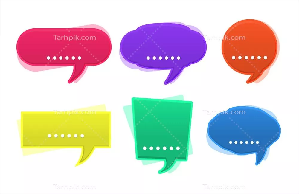 وکتور مجموعه حباب‌های گفت‌وگو در اشکال متنوع روی زمینه سفید