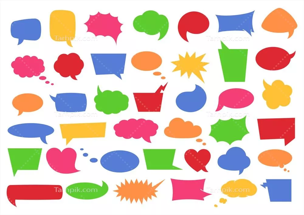 وکتور مجموعه طراحی برش کاغذی حباب‌های گفتگوی رنگارنگ و زیبا