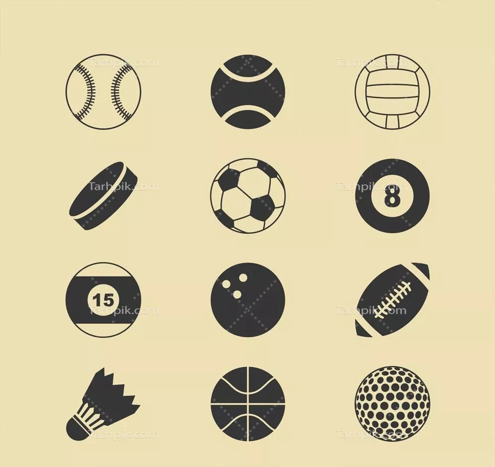 آیکون‌های وکتور توپ‌های ورزشی برای طراحی و توسعه گرافیکی