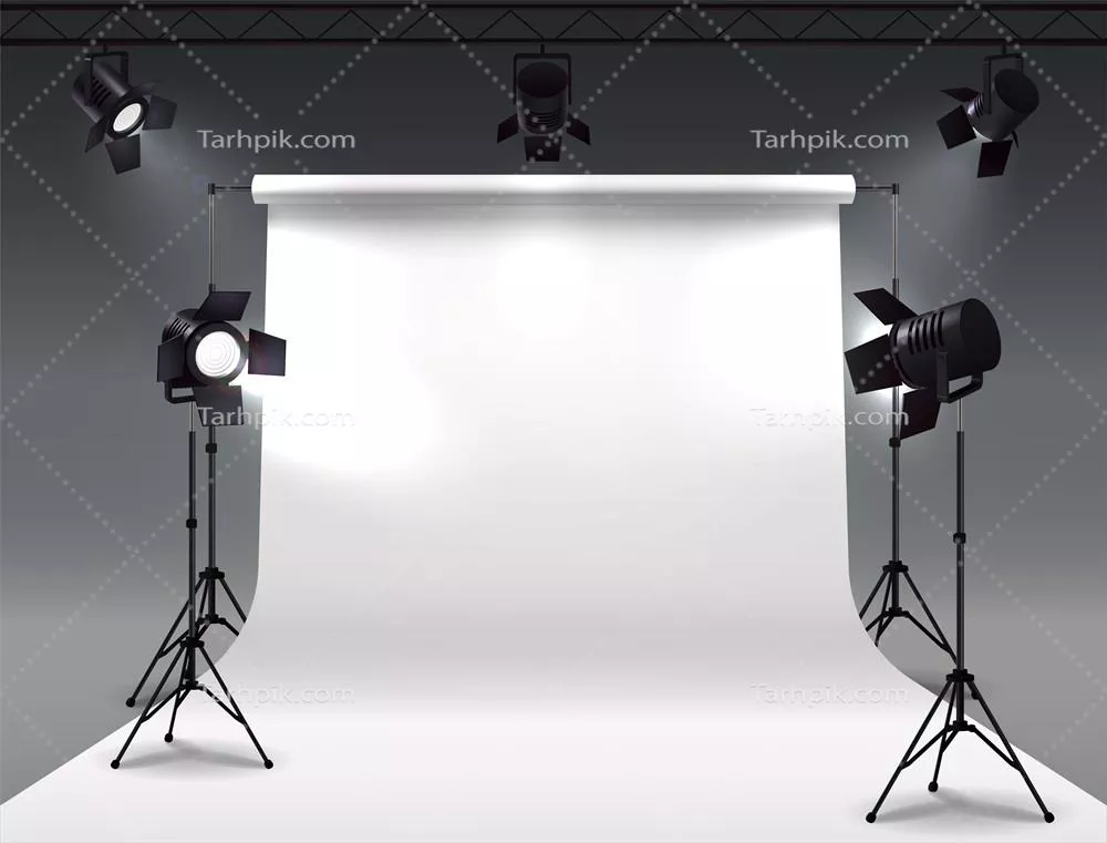 وکتور ترکیب واقع‌گرایانه با نورپردازی استودیو و ایستگاه‌های روشنایی متصل به چرخه