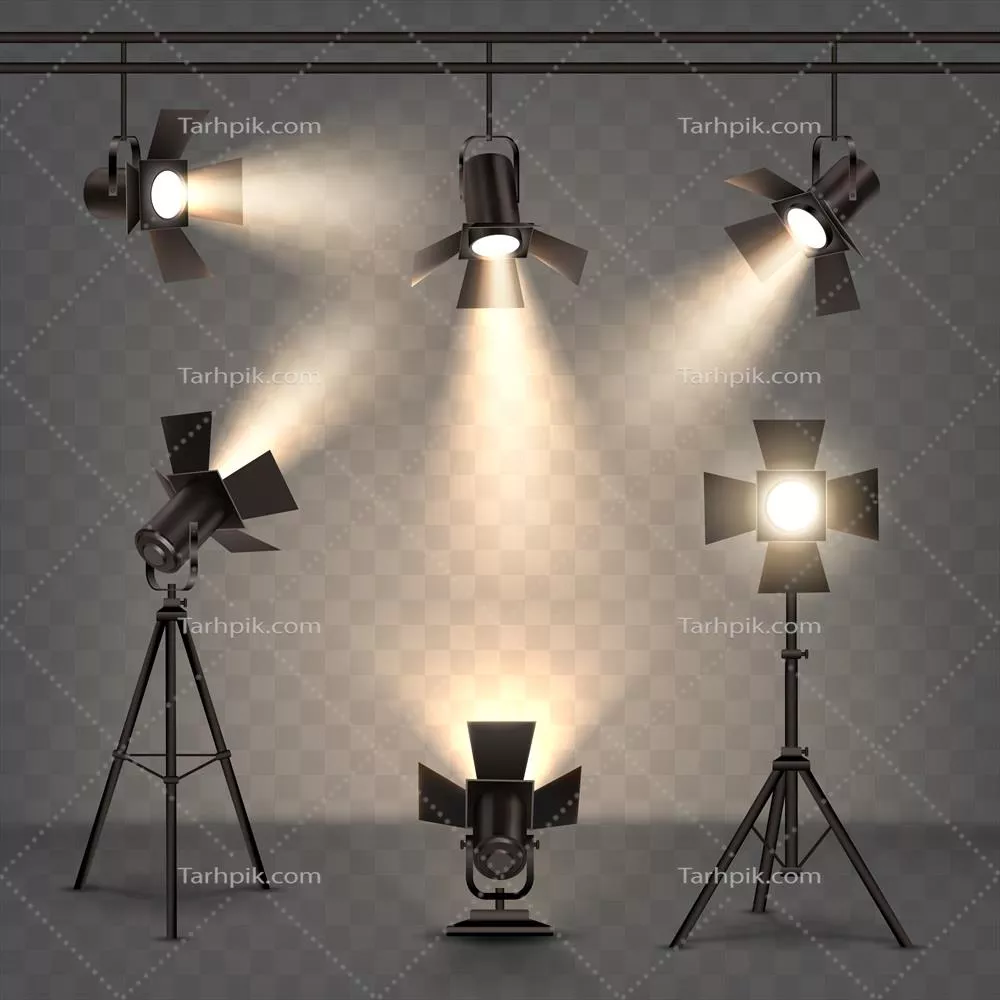 تصویرسازی واقعی از نورافکنها با نور گرم و شیوه وکتور