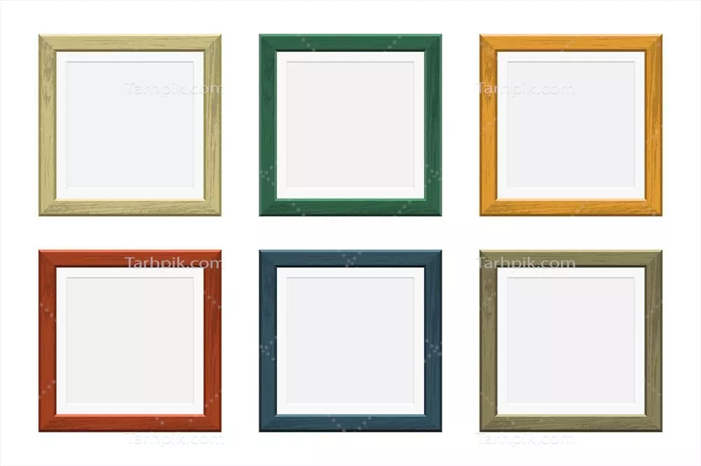وکتور قاب های عکس چوبی مربع با رنگ های مختلف و طراحی منحصر به فرد