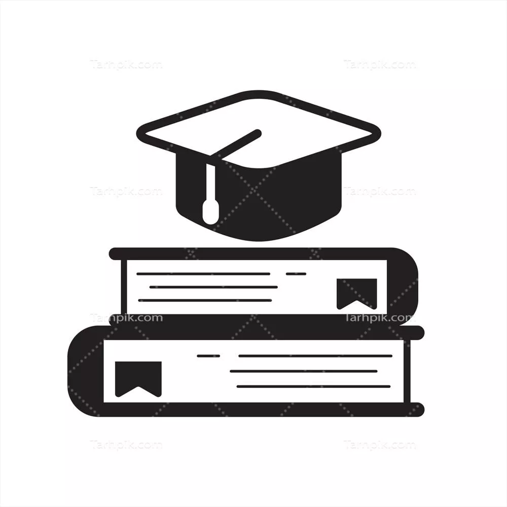 تصویری وکتوری از انبوه کتابها با کلاهی فارغالتحصیلی