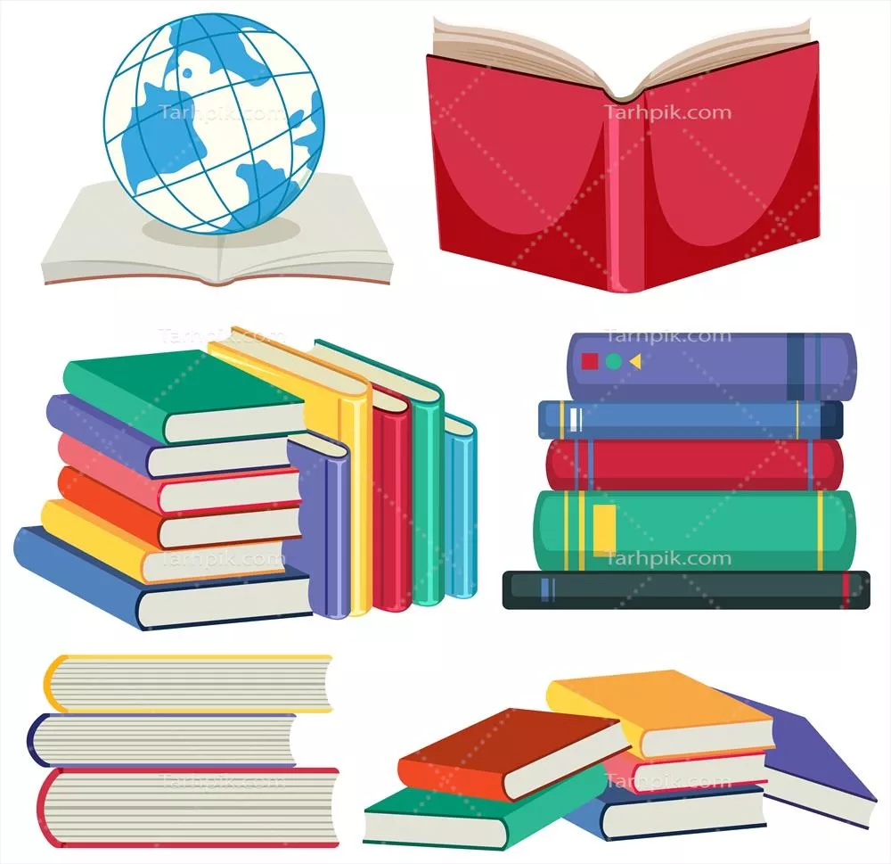 مجموعه کتابها در قالب وکتور با طراحی زیبا و جذاب