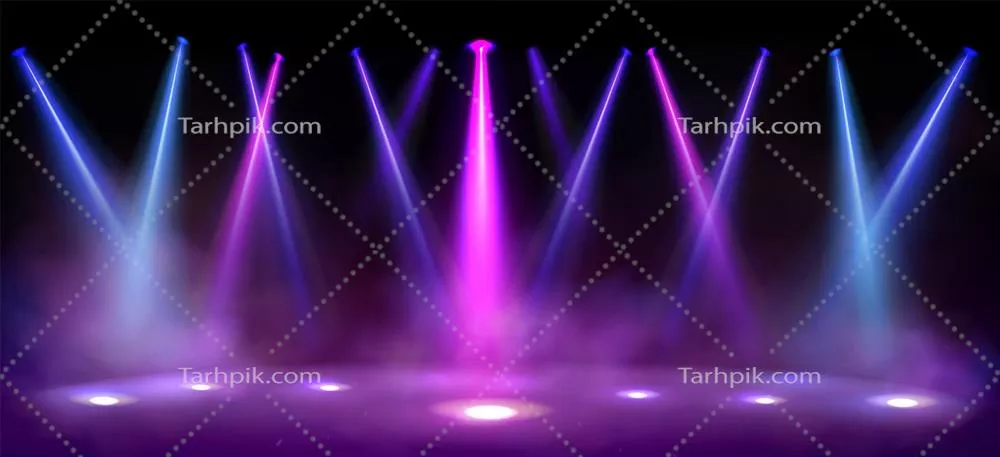 بکگراند سیاه با نورپردازی صحنه، پرتوهای نور و بخار - طراحی وکتور