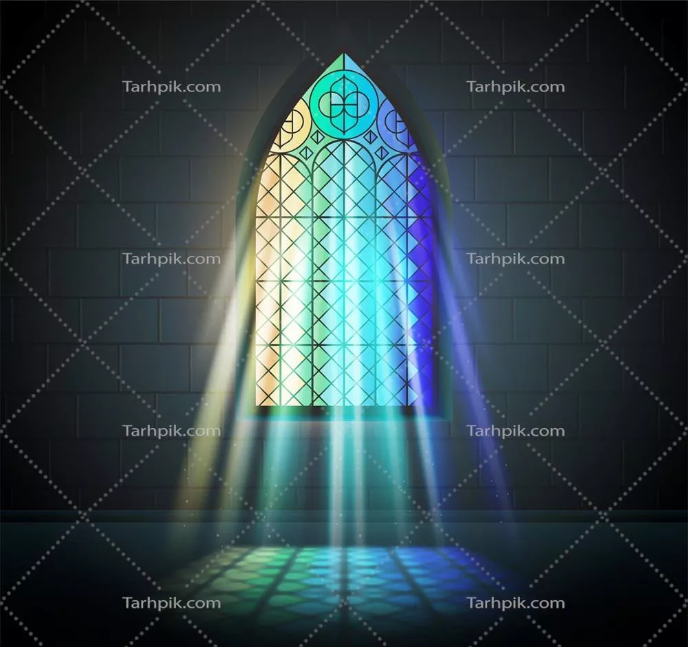 وکتور پنجره های موزائیک شیشه ای رنگی کلیسا و معبد با نورهای دلپذیر