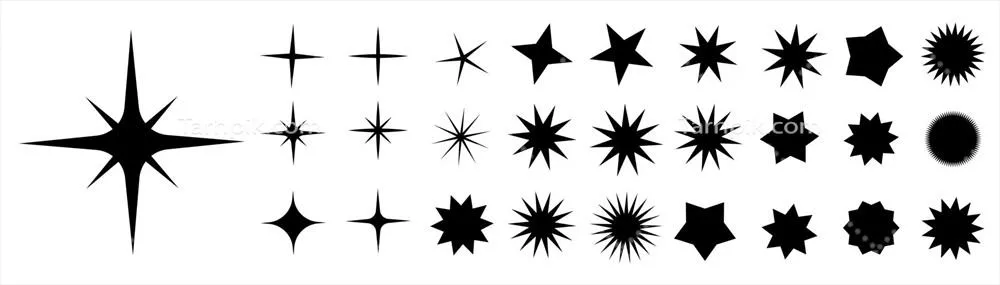 وکتور مجموعه نمادهای ستاره: تصاویر طراحی شده از ستاره‌های درخشان